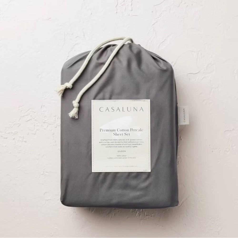 Casaluna Full 400 Thread Count Percale Sheet Set Dark Gray NEW